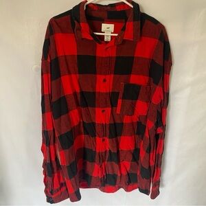 H&M Mens 3XL Red Black Buffalo Plaid Flannel Shirt Long Sleeve Button Up